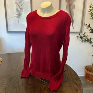 HARPER LANE Red Peekaboo Sleeve Crewneck Pullover Sweater Medium